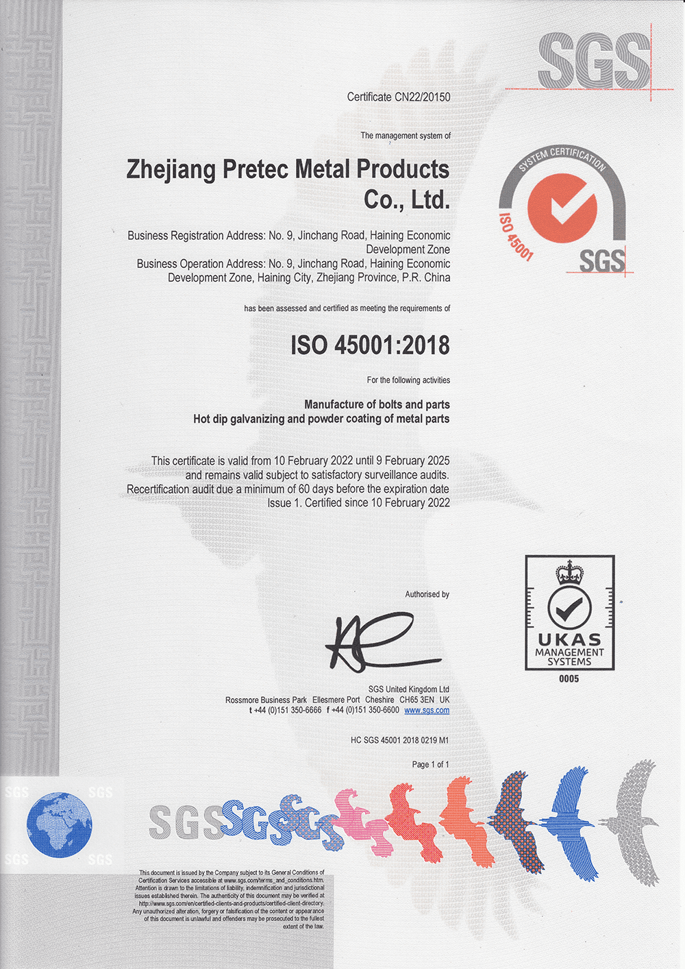 Pretec Kina er ISO 45001 sertifisert
